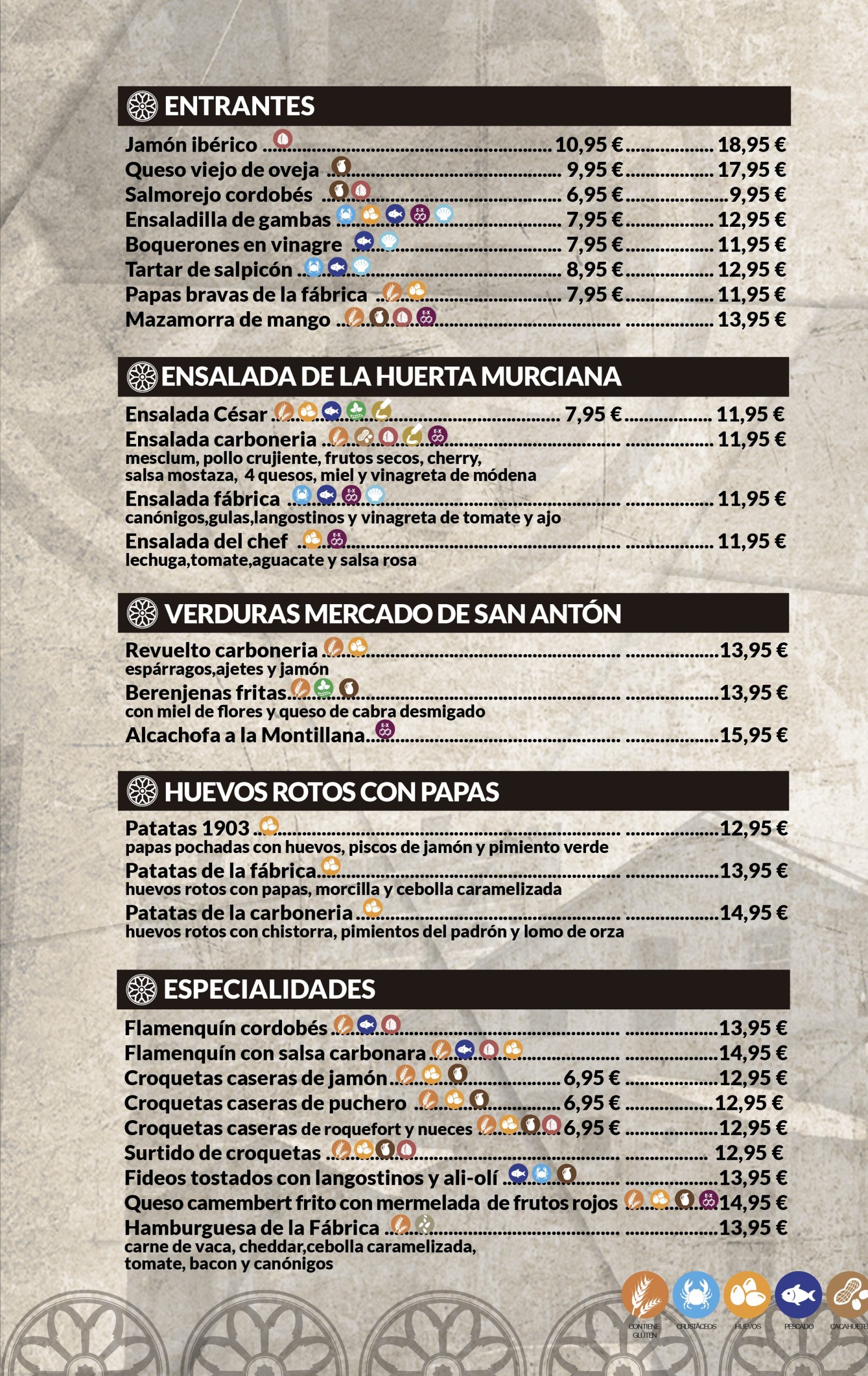 carta la fabrica con alergenos